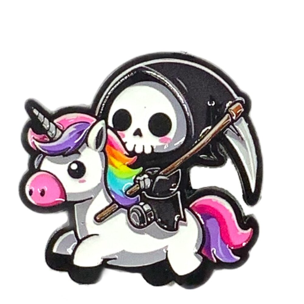 Grim Reaper Death Riding a Unicorn Enamel Pin